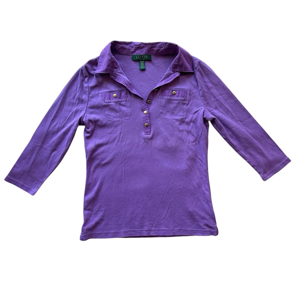 Y2K Streetwear Preppy Classic Lauren Ralph Lauren Sz P/M Purple Henley Topā
